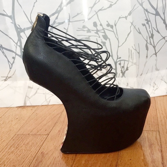 Taylor Says black leather colorful skull drawing Calavera Gravity Platform heels - Picture 3 of 8